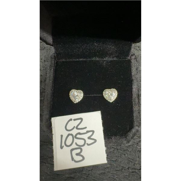 0.5ct Each Heart Cut Moissanite Halo Stud Earrings, 925 Sterling Silver, White Gold Overlay