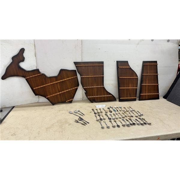 Souvenir Spoon Collection with 4 Wood Display Racks
