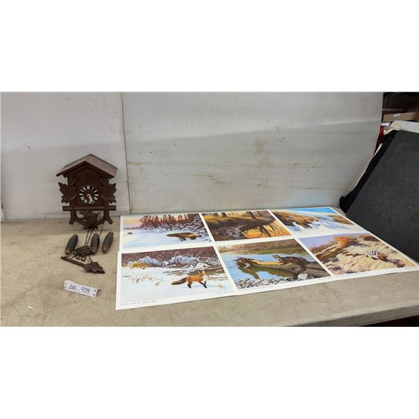 Monarch Life Collection 1978 Clarence Tillenius Wildlife Art Prints 13 × 15” and Cuckoo Clock