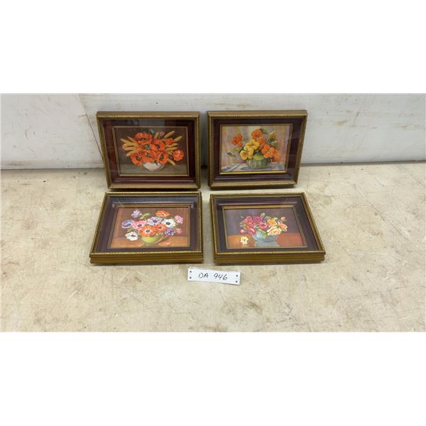 Four Leslie C. D. Harrison Framed Floral Still Life Prints, Poppies, Nasturtiums and More