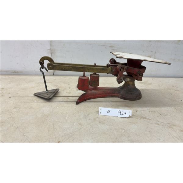 Vintage Fairbanks Cast Iron and Brass Family Scale With Brass Beams and Hanging Weights, Early