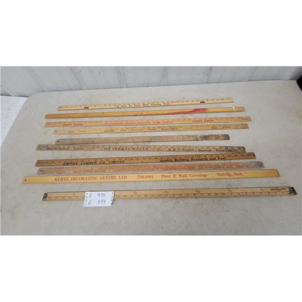 10 Vintage Advertising yardstick Rulers: Kurtz Decorating, Empire Lumber, Marshall-Wells