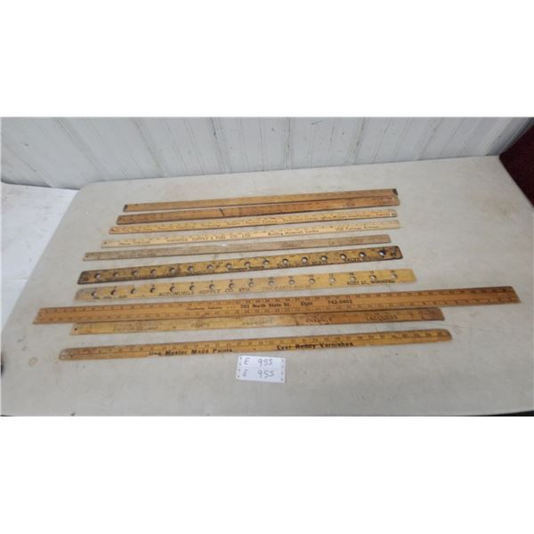 Collection of 10 Advertising yardstick Rulers: Sherwin-Williams, Winnipeg Supply and Fuel Co.