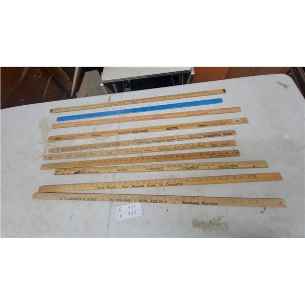 10 Assorted Advertising yardstick Rulers: C.T. Loewen and Sons, Sherwin-Williams, S.S. Kresge Co.