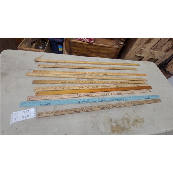10 Assorted Advertising yardstick Rulers: Western Paint, Hoechst, Kyanize, Hugo-Duluth, Town and
