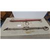 Image 1 : Two Wood and Iron Yokes: One Natural Finish, One Red Painted