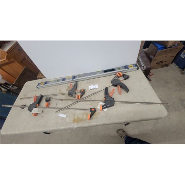 4 Quick Clamps and 48” Level