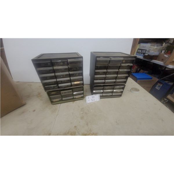 Multi-Drawer Small Parts Organizers with Assorted Fasteners, Anchors, and Connectors