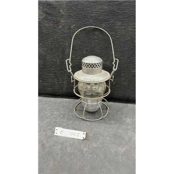 Vintage CNR Canadian National Railway Oil Lantern with Clear Glass Globe and Wire Cage