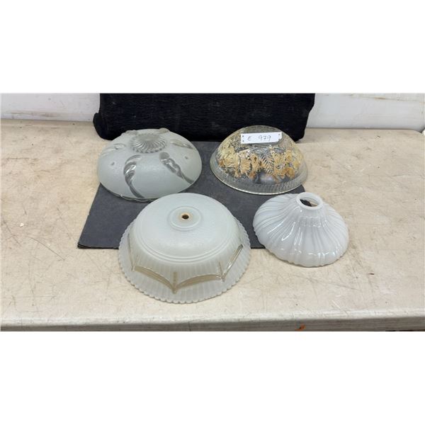 Vintage Glass Light Shades Including Frosted Swirl, Opalescent Ribbed, and Foliage Designs, 4