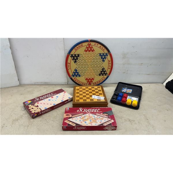 Vintage Chinese Checkers Board, Scrabble Games, Wooden Chess Board, and Poker Chip Set