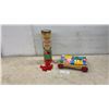 Image 1 : Vintage Sta-Lox Miniature Building Brick Set and Wooden Alphabet Block Pull Cart