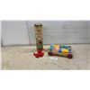 Image 2 : Vintage Sta-Lox Miniature Building Brick Set and Wooden Alphabet Block Pull Cart