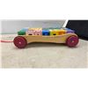 Image 4 : Vintage Sta-Lox Miniature Building Brick Set and Wooden Alphabet Block Pull Cart