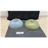 Image 1 : Pair of Vintage Art Deco Glass Ceiling Light Shades, Blue Floral and Green Leaf Patterns