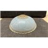 Image 4 : Pair of Vintage Art Deco Glass Ceiling Light Shades, Blue Floral and Green Leaf Patterns