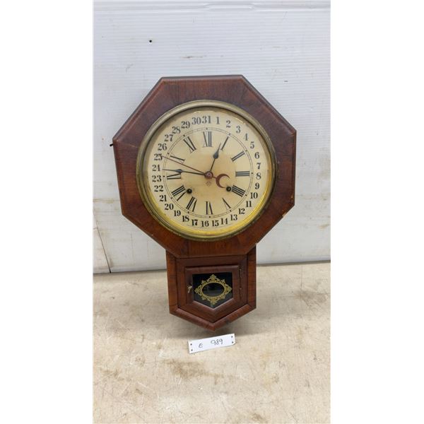 Antique Ansonia Clock Co. Octagon Drop Calendar Wall Clock, Late 19th Century, Roman Numeral Dial
