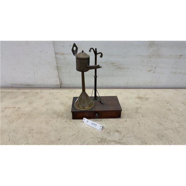 Antique Portable Assay Kit with Brass Oil Lamp, Balance Scale, and Wooden Base