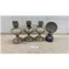Image 1 : Three Antique Silver-Tone Metal Oil Lamps and Bracket-Mounted Kerosene Lamp With Fluted Reflector