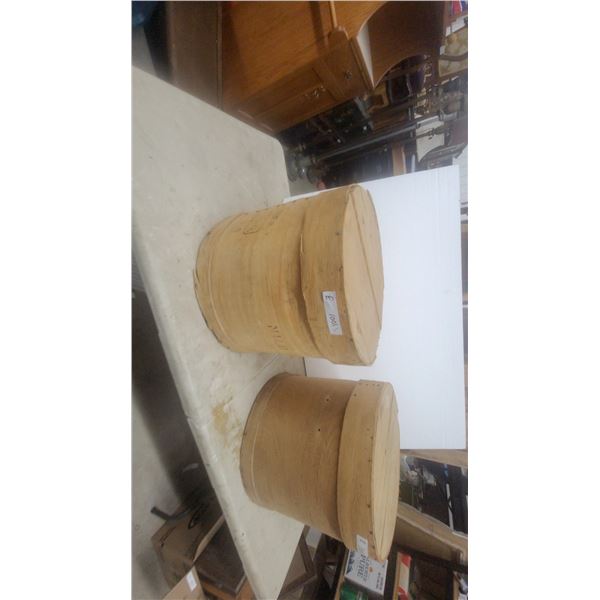 Two Wooden Cheese Boxes, One Marked “MILK” and One Marked “1860”