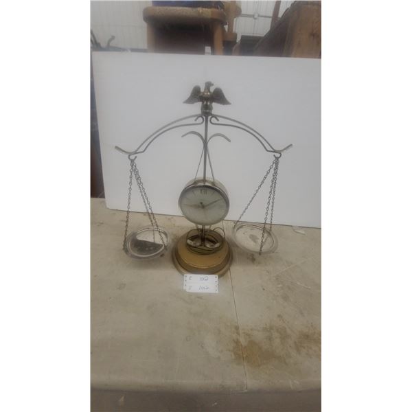 United Eagle-Topped Balance Scale Clock with Two Trays