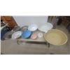 Image 1 : Assorted Enamelware and Colanders: Blue, Pink, White, and Yellow Bowls; 5 Metal Colanders