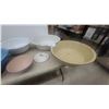 Image 2 : Assorted Enamelware and Colanders: Blue, Pink, White, and Yellow Bowls; 5 Metal Colanders