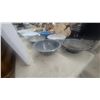 Image 6 : Assorted Enamelware and Colanders: Blue, Pink, White, and Yellow Bowls; 5 Metal Colanders