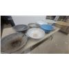 Image 7 : Assorted Enamelware and Colanders: Blue, Pink, White, and Yellow Bowls; 5 Metal Colanders