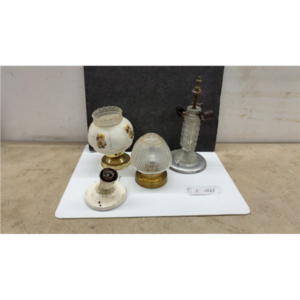 Vintage Lights, Lamp, No Shade, Milk Glass Floral Globe, Pressed Glass Fixtures