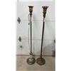 Image 1 : Pair of Vintage Torchiere Floor Lamps With Cast Metal Bases and Slag Glass Accent, circa 1920s-1950