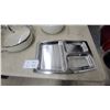Image 2 : Assorted Cookware and Serving Pieces: 2 White Enamel Pots with Glass Lids