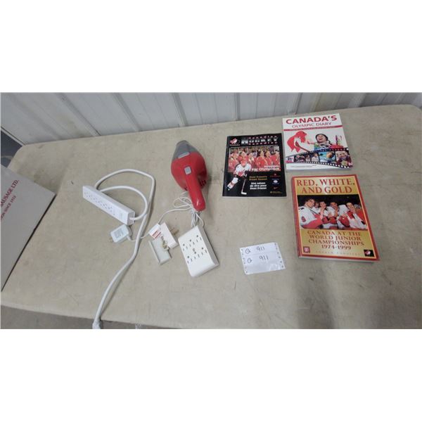 Black and Decker Dustbuster, Power Strips, Wall Taps, and Hockey Books