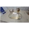 Image 1 : Silver-Plated Oval Serving Tray, Bowl, and Pitcher