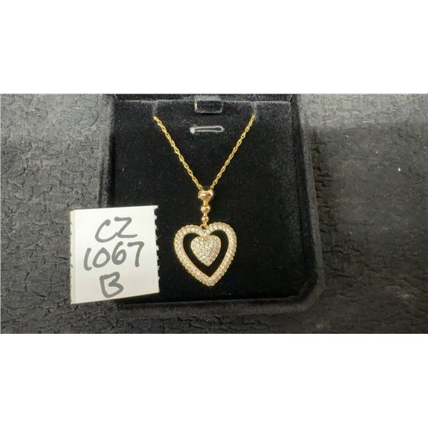 18K Gold Plated 32.0mm Simulated Diamond (CZ) Heart Necklace - 18” Long