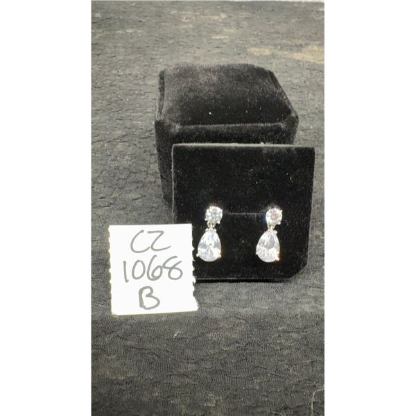 Platinum Plated 2.0CT Each Pear Cut Simulated Diamond Dangle Earrings