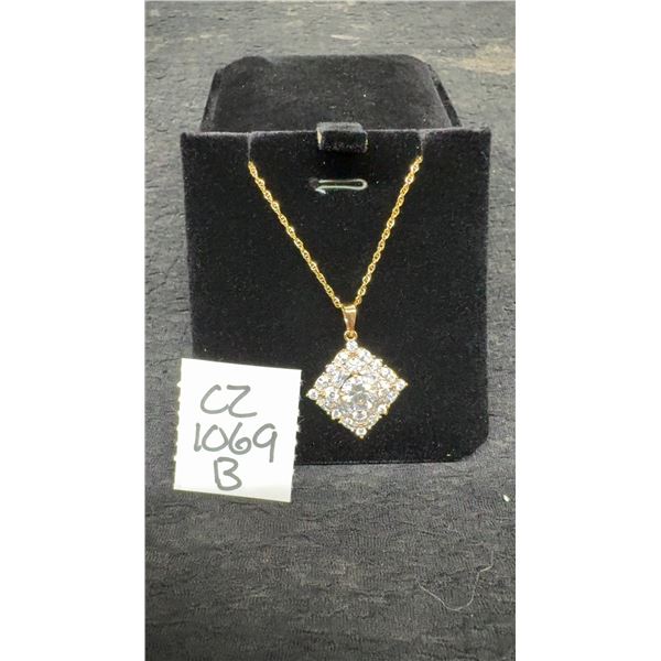18K Gold Plated 1.0ct Simulated Diamond Princess Cluster Necklace, 18” Long