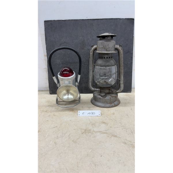 Beacon Made in Canada Kerosene Lantern and Vintage Red Dome Signal Utility Lamp