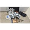 Image 1 : Vintage Kitchenware Lot: Knives, Wilton Mini Muffin Pan, Knives, Egg Beater, Acme Safety Grater