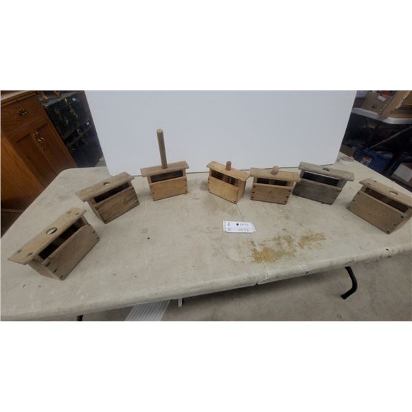 Seven Wooden Butter Molds, half with Plungers