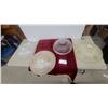 Image 1 : Four Antique Frosted Glass Ceiling Light Shades: Two with Floral Motifs, Two with Ribbed Designs