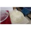 Image 7 : Four Antique Frosted Glass Ceiling Light Shades: Two with Floral Motifs, Two with Ribbed Designs