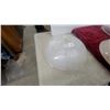 Image 8 : Four Antique Frosted Glass Ceiling Light Shades: Two with Floral Motifs, Two with Ribbed Designs
