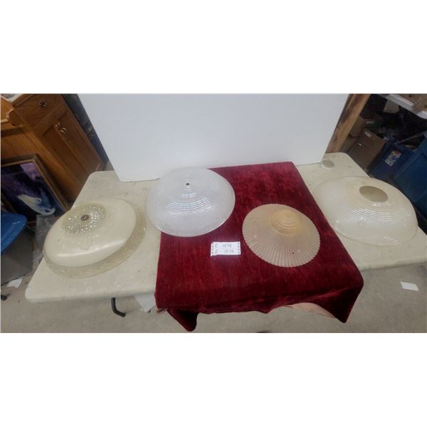 4 Antique Glass Light Shades and Assorted Glass Light Fixtures