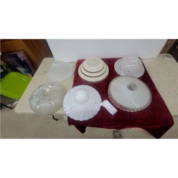 6 Assorted Glass and Metal Ceiling Light Fixtures and Shades