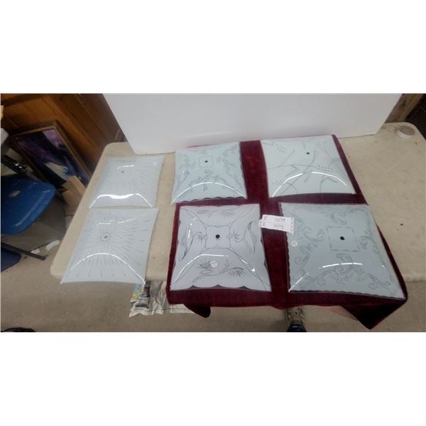 Six Square Frosted Glass Light Fixture Shades with Etched Designs