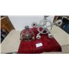 Image 1 : Pair of Vintage Silver-Toned Cast Metal Multi-Arm Hanging Chandeliers, Five-Arm and Three-Arm