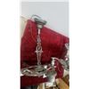 Image 4 : Pair of Vintage Silver-Toned Cast Metal Multi-Arm Hanging Chandeliers, Five-Arm and Three-Arm