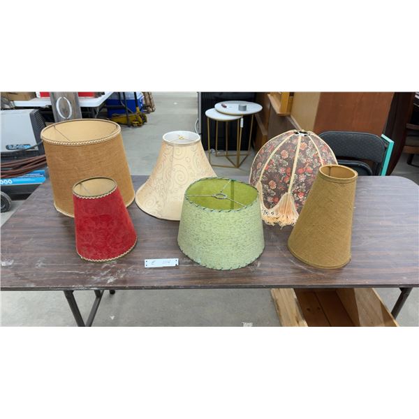 Lot of Seven Vintage Lampshades in Various Shapes, Colors, and Materials