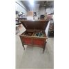 Image 1 : Empire Phonograph and Record Player with Crank, and Record Storage 34”×36”×24” oak